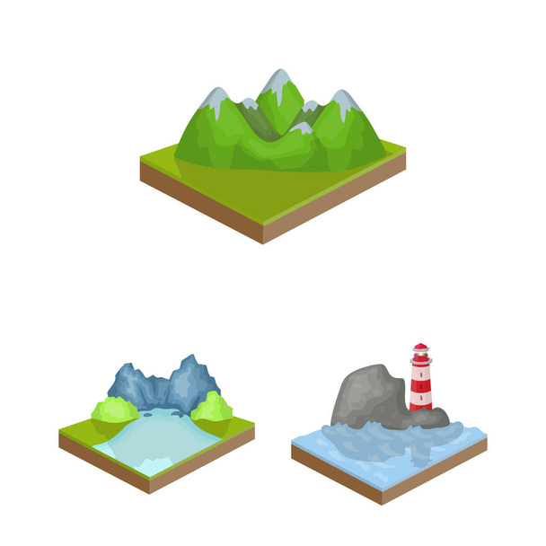 Mountains, massive cartoon icons in set collection for design. The surface of the earth vector isometric symbol stock web illustration. - Διάνυσμα, εικόνα