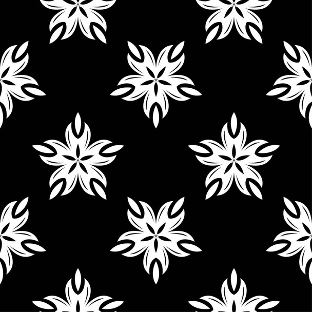 White floral ornament on black background. Seamless pattern for textile and wallpapers - ベクター画像