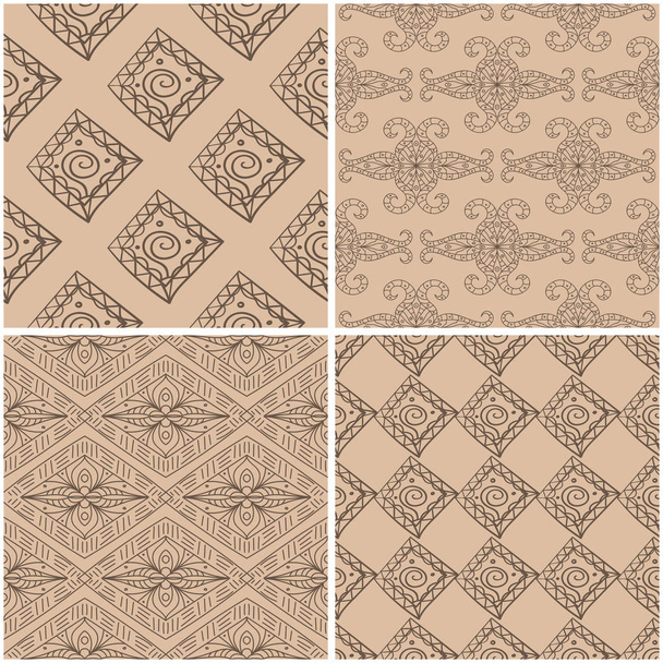 Geometric patterns. Set of beige and brown seamless backgrounds. Vector illustration. - Vector, Image