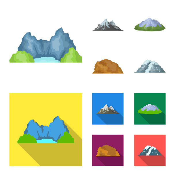 Mountains in the desert, a snowy peak, an island with a glacier, a snow-capped mountain. Different mountains set collection icons in cartoon,flat style vector symbol stock illustration web. - ベクター画像