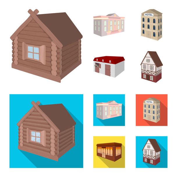 The museum building, a three-story hotel, a stable at the racecourse, a residential cottage. Architectural and building set collection icons in cartoon,flat style vector symbol stock illustration web. - Вектор,изображение