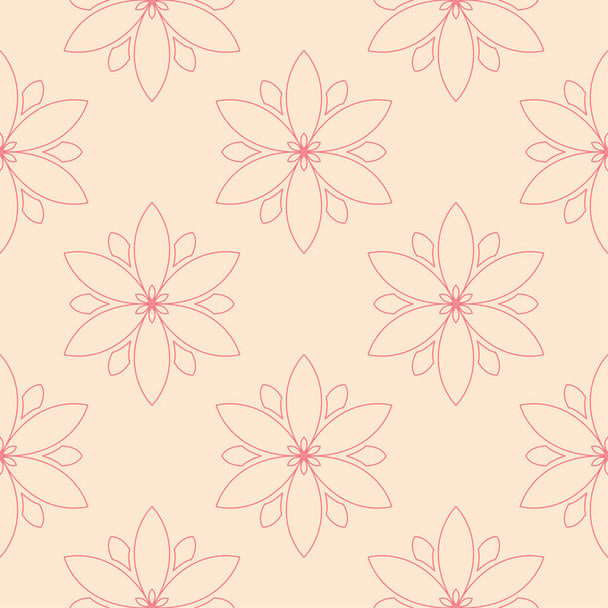 Red floral ornament on beige background. Seamless pattern for textile and wallpapers - ベクター画像