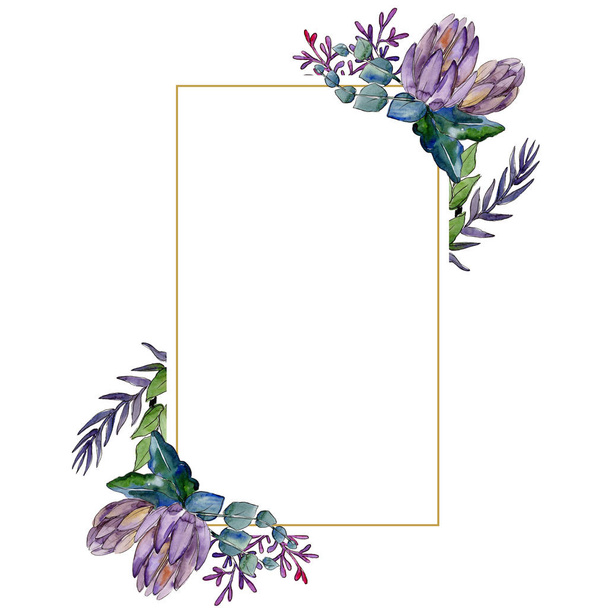 Aquarel kleurrijke boeket bloemen. Frame grens ornament vierkant. - Foto, afbeelding