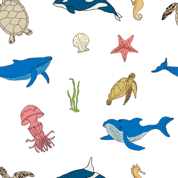 Seamless background with marine life - Vector, Image