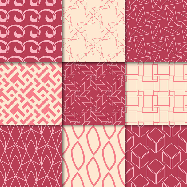 Adornos geométricos rojo cereza y beige. Colección de patrones sin costura para tela, textil y fondos de pantalla
 - Vector, Imagen