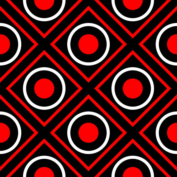 Red and white geometric designs. Seamless black background for textile, fabrics, wallpapers - ベクター画像