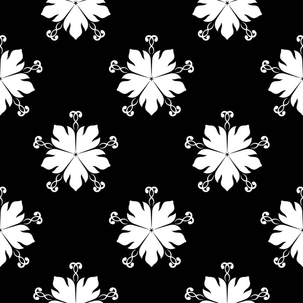 White flowers on black background. Ornamental seamless pattern for textile and wallpapers - Vector, afbeelding