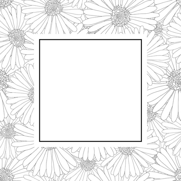 Aster, Daisy Flower Outline Banner Card Border. Vector Illustration. - Vector, Image