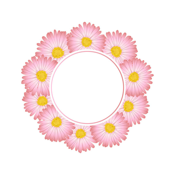 Rózsaszín Aster, százszorszép virág Banner koszorú. Vektoros illusztráció. - Vektor, kép