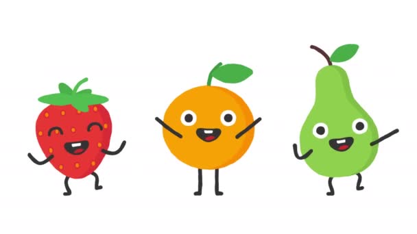 Set danse fruits fraise orange poire. Animation en boucle. Canal alpha
. - Séquence, vidéo