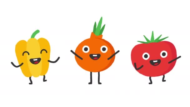 Establecer verduras bailando pimienta cebolla tomate. Animación Loop. Canal alfa
. - Imágenes, Vídeo