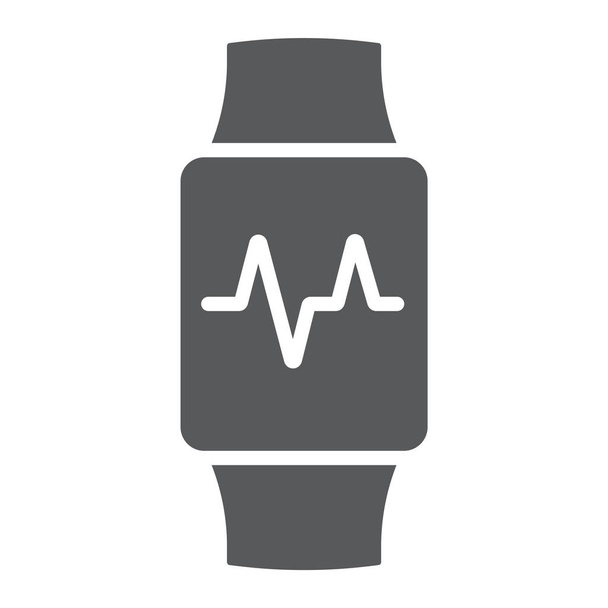 Chytré hodinky ikony glyfů, elektronické a digitální, náramkové hodinky znamení, vektorové grafiky, solidní vzor na bílém podkladu, eps 10. - Vektor, obrázek