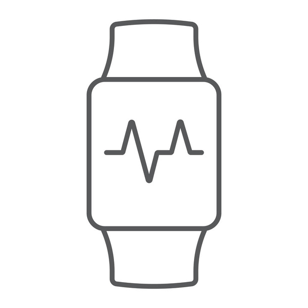 intelligente Uhr dünne Linie Symbol, elektronisch und digital, Armbanduhr Zeichen, Vektorgrafik, ein lineares Muster auf weißem Hintergrund, Folge 10. - Vektor, Bild