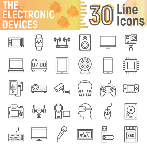 Electronic devices line icon set, media symbols collection, vector sketches, logo illustrations, digital signs linear pictograms package isolated on white background, eps 10. - Vector, Image
