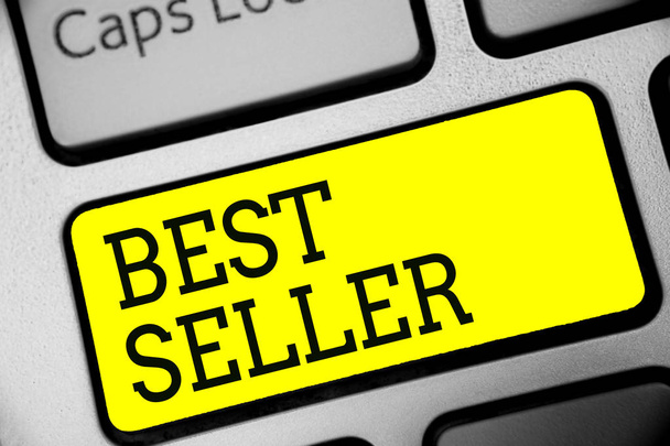 Text sign showing Best Seller. Conceptual photo book or other product that sells in very large numbers Keyboard yellow key Intention create computer computing reflection document - Photo, Image