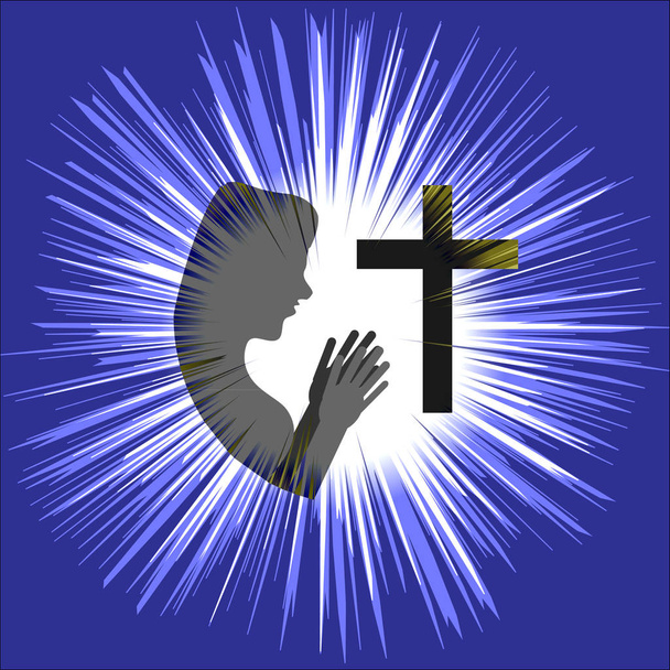 Christian cross with women. Faith and religion. Vector illustration - Vector, Image