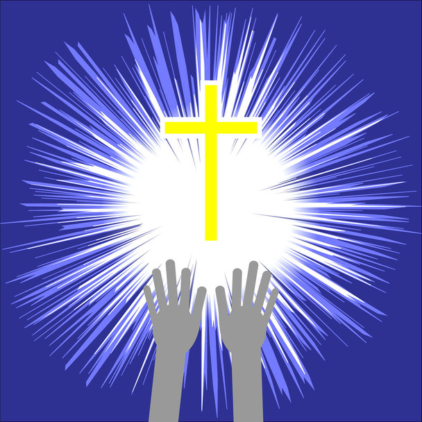 Cruz cristiana con las manos. Fe y religión. Ilustración vectorial
 - Vector, Imagen