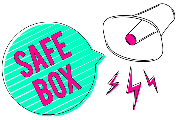 Conceptual hand writing showing Safe Box. Business photo showcasing A small structure where you can keep important or valuable things Megaphone green speech bubble stripes important loud message - Photo, Image