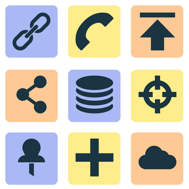 Gebruiker icons set met pin, downloaden, toevoegen en andere elementen van de punaise. Geïsoleerde illustratie gebruiker pictogrammen. - Foto, afbeelding