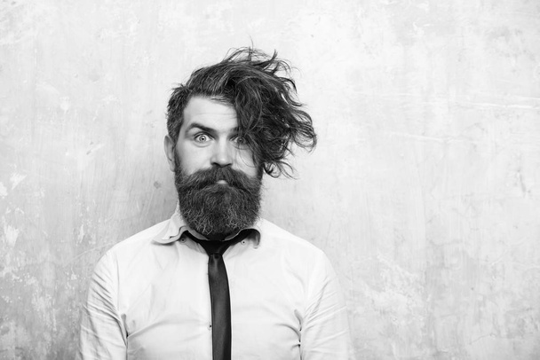bearded man or hipster with long beard on surprised face - Fotoğraf, Görsel