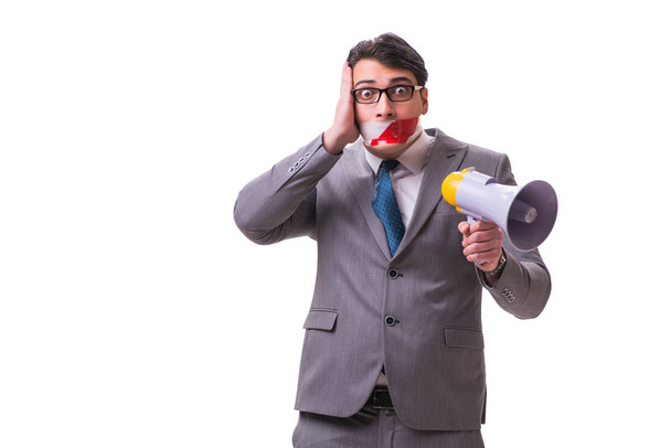 Funny businessman with loudspeaker isolated on white - Φωτογραφία, εικόνα