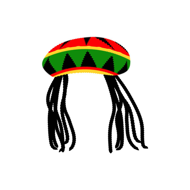 Jamaican rasta hat with dreadlocks. Reggae style avatar. Isolated on white background. Vector. - Vector, Image