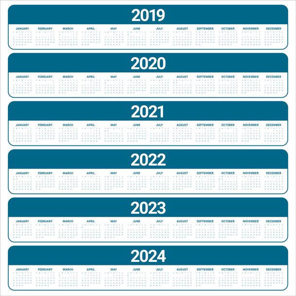 Jahr 2019 2020 2021 2022 2023 2024 Kalendervektordesign-Vorlage, einfaches und sauberes Design - Vektor, Bild