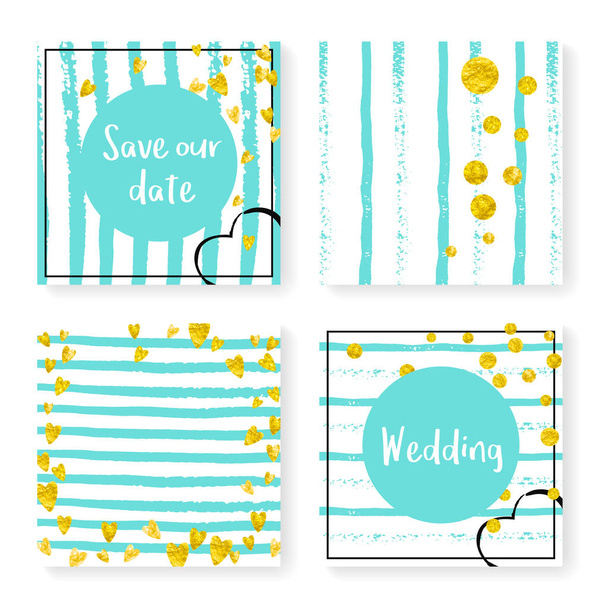 Wedding glitter confetti on stripes, invitation set - Vector, Image
