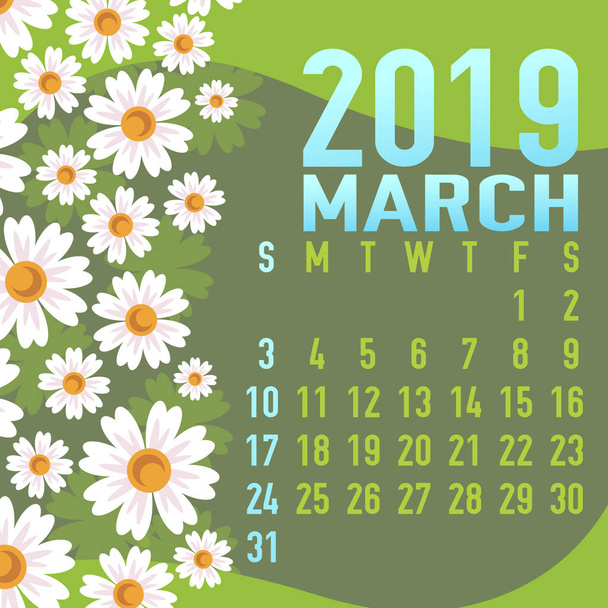 Marca 2019 szablon kalendarza z streszczenie Wiosna Kwiaty - Wektor, obraz