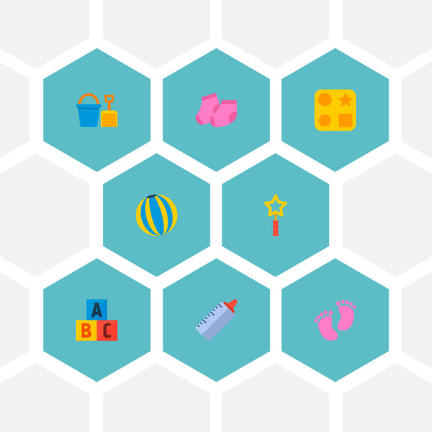 Sada symbolů ploché styl ikony baby s kbelík, ponožky, kouzelná hůlka ikony pro váš web mobilní aplikace loga design. - Vektor, obrázek