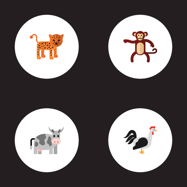 Набор иконок животных плоский стиль символов с леопардом, петух, обезьяна и другие иконки для дизайна логотипа вашего веб-мобильного приложения
. - Фото, изображение
