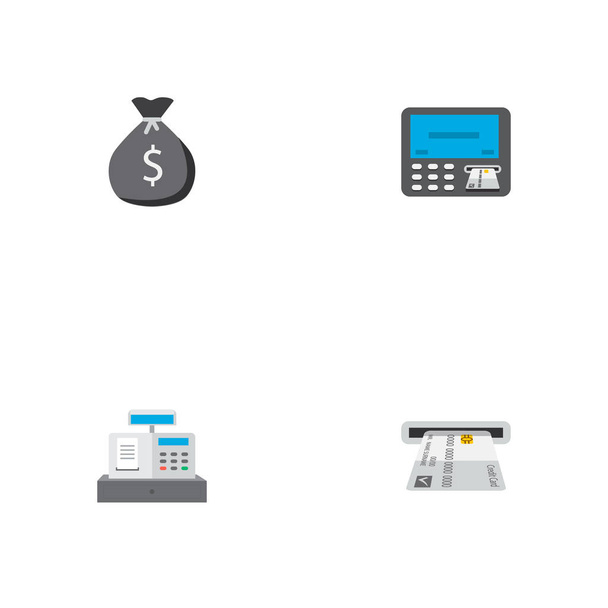 Készlet ikonok lapos stílusú szimbólumok Pénzeszsák, atm, pénztárgép és más ikonok a webes mozgatható app logo design a banki. - Vektor, kép