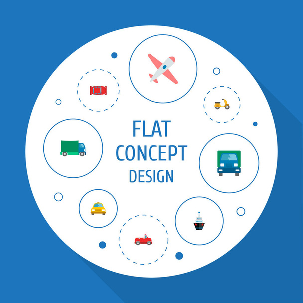 Közlekedési ikonok lapos stílusú szimbólumok hajó, a teherautó, a közlekedés és a más ikonok a webes mozgatható app logo design csoportja. - Fotó, kép