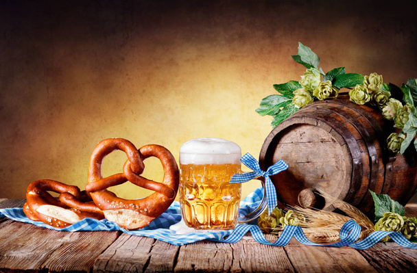 Beer Mug With Pretzel And Bavarian Decoration - Photo, Image
