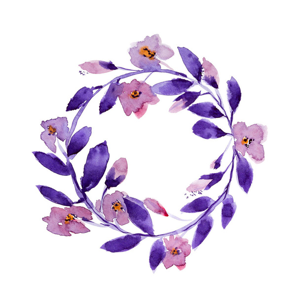 Floral wreath in watercolor. Copy space. - Fotoğraf, Görsel