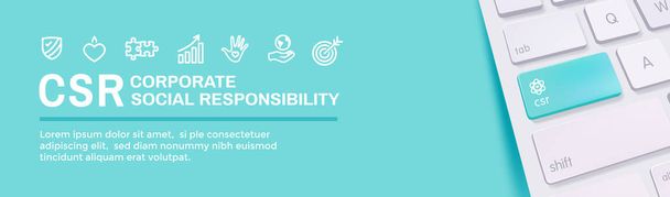 CSR-Responsabilità sociale Web Banner Icona Set & Web Header Banner w Onestà, integrità, collaborazione, ecc
  - Vettoriali, immagini