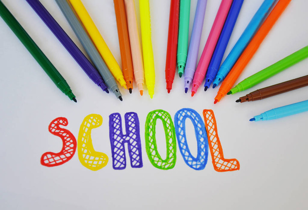 a lot of colorful markers for school - Foto, imagen