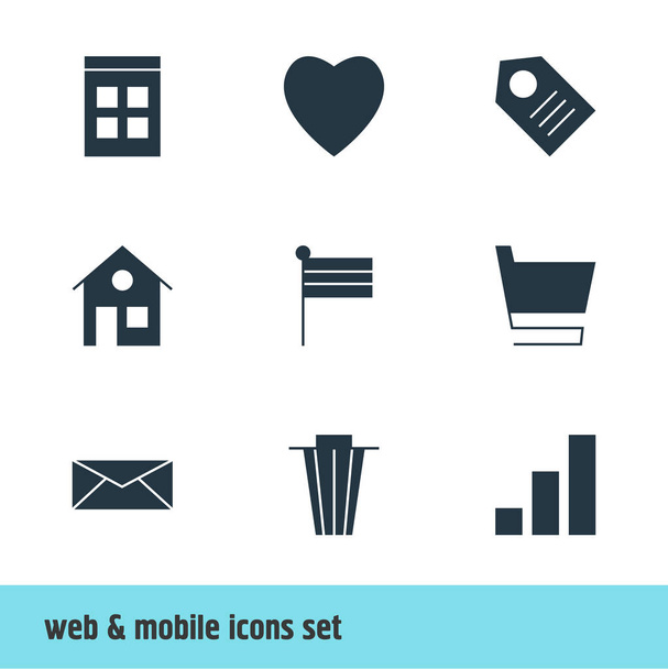 Vector illustration of 9 web icons. Editable set of flag, heart, e-mail and other icon elements. - Vektor, kép