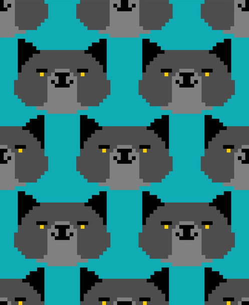 Black cat pixel art pattern seamless. 8 bit Digital home pet background. Vector ornamen - Vektor, Bild