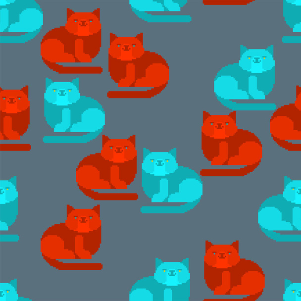 Cat pixel art pattern seamless. 8 bit Digital home pet background. Vector ornamen - Vetor, Imagem