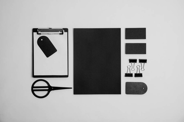 Flat lay composition with stationery on light background. Mock up for design - Foto, immagini