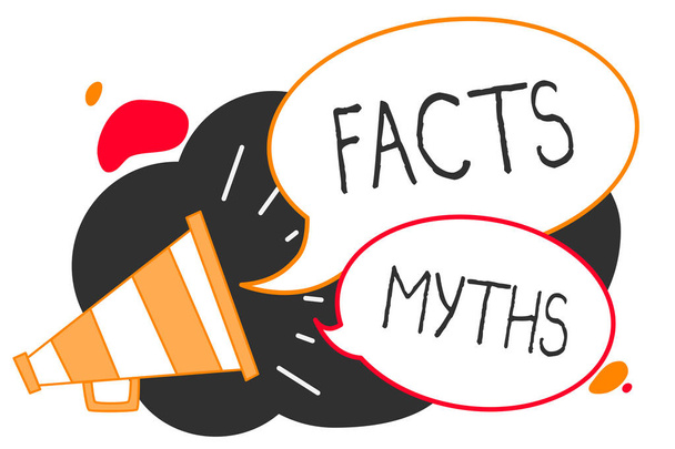 Handwriting text writing Facts Myths. Concept meaning work based on imagination rather than on real life difference Megaphone loudspeaker speech bubbles important message speaking out loud - Photo, Image