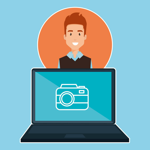man with laptop character - Vector, Image