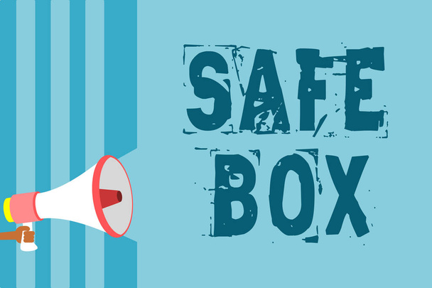 Text sign showing Safe Box. Conceptual photo A small structure where you can keep important or valuable things Megaphone loudspeaker blue stripes important message speaking out loud - Photo, Image