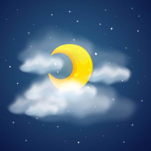 Una luna creciente en el cielo oscuro ilustración
 - Vector, imagen