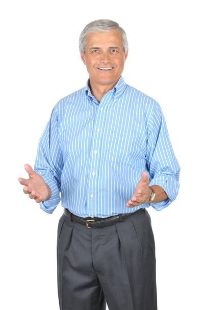 Man in Striped Blue Shirt Gesturing - Foto, afbeelding