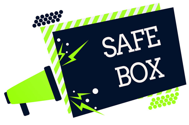 Conceptual hand writing showing Safe Box. Business photo showcasing A small structure where you can keep important or valuable things Megaphone green striped frame important message speak loud - Photo, Image