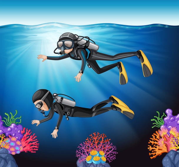 Scuba diving in the ocean illustration - Vector, Image