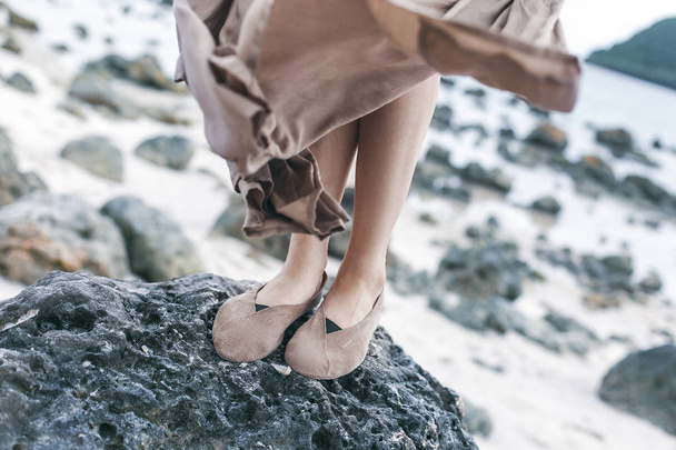 beautiful young stylish woman feet close up outdoors - Foto, Bild