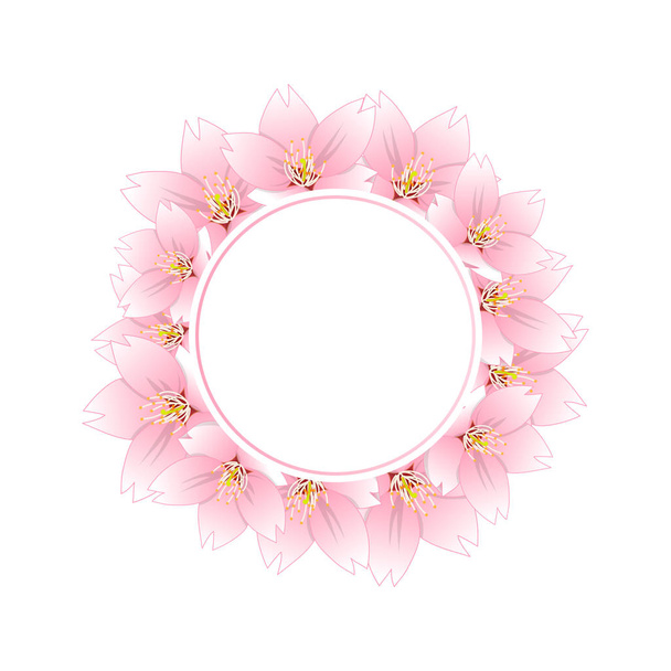 Prunus serrulata - Fleur de cerisier, couronne de bannière Sakura isolée sur fond blanc. Illustration vectorielle
. - Vecteur, image